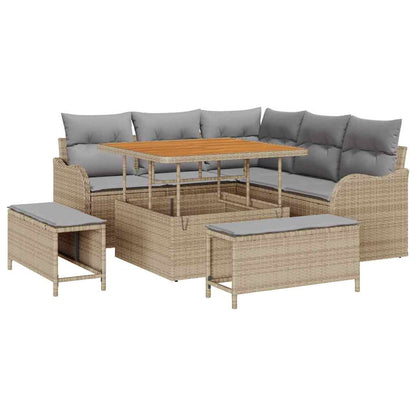 Garten-Sofa-Set mit Kissen mit Kissen 8 pcs Beige und Hellgrau