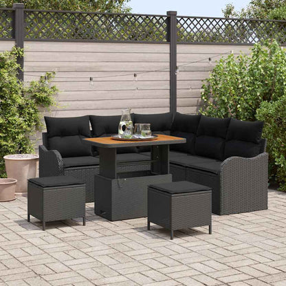 Garten-Sofa-Set mit Kissen mit Speicher 8 pcs Schwarz