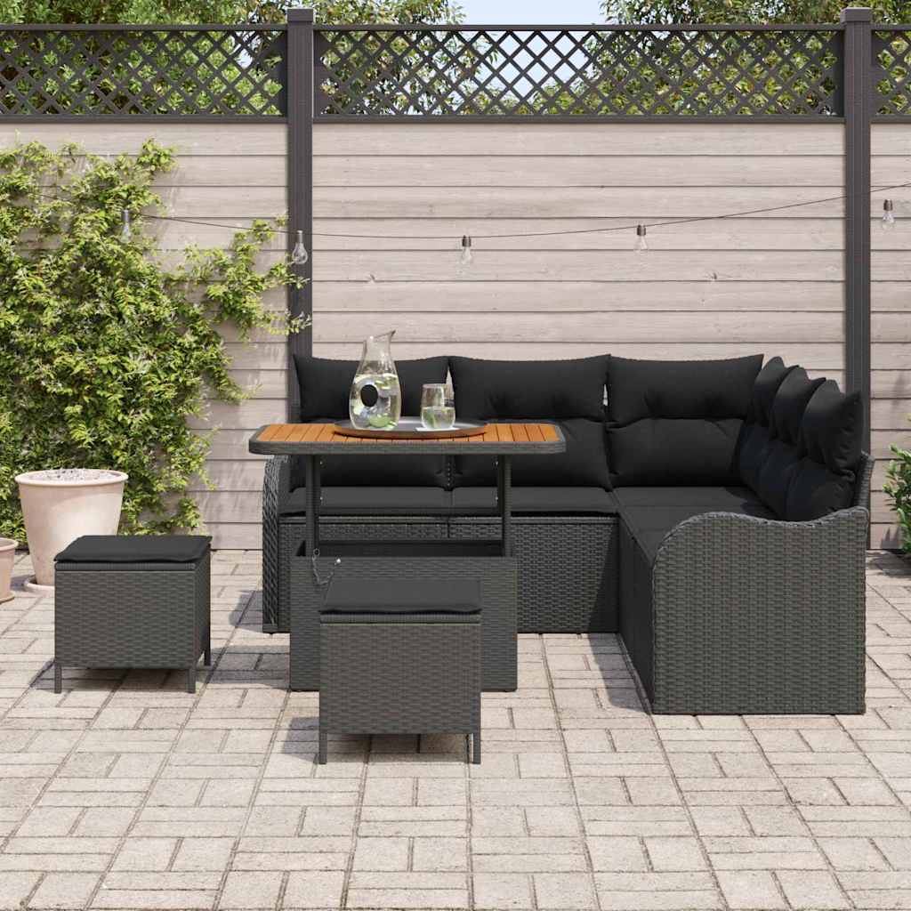 Garten-Sofa-Set mit Kissen mit Speicher 8 pcs Schwarz