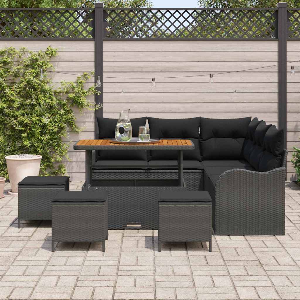 Garten-Sofa-Set mit Kissen mit Speicher 9 pcs Schwarz