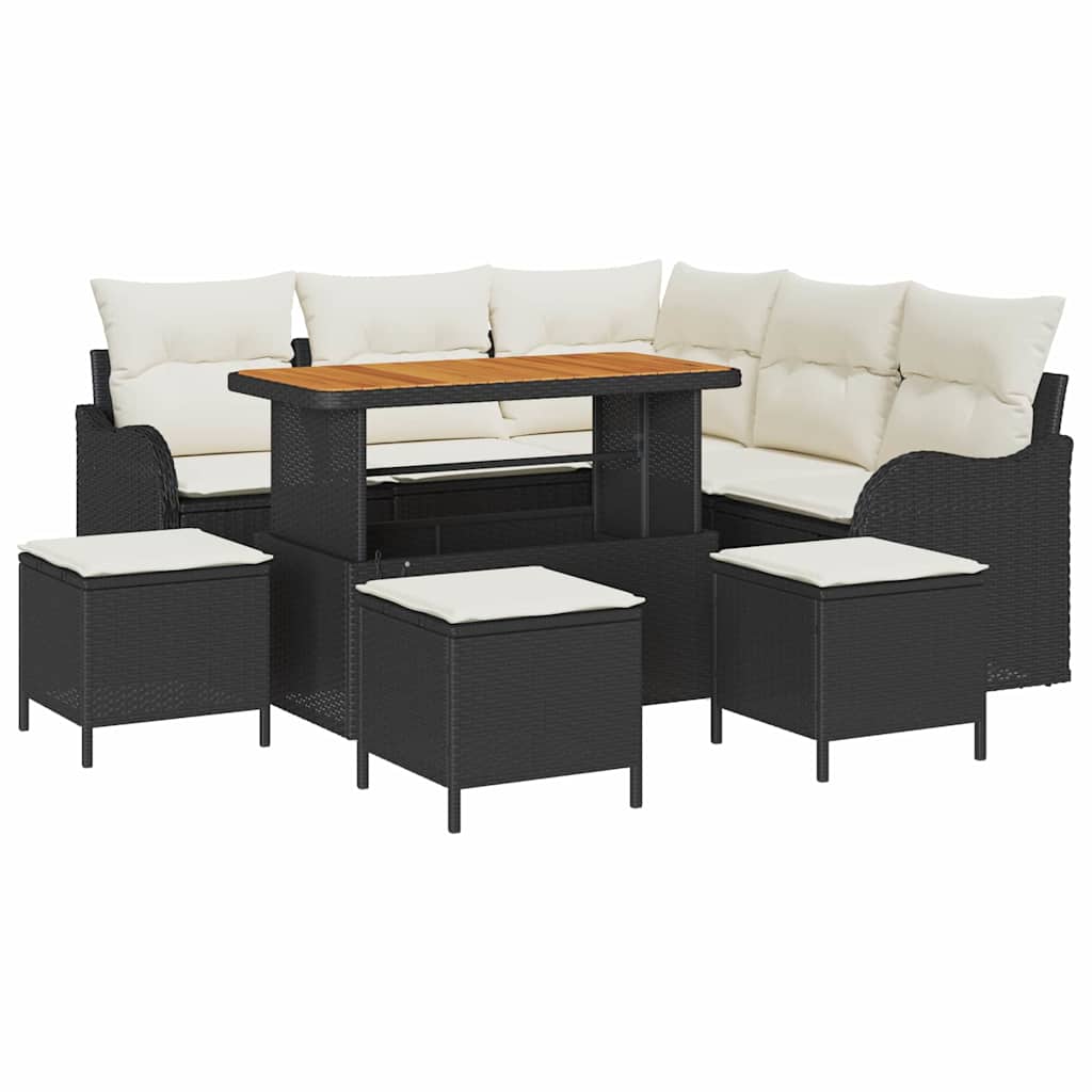 Garten-Sofa-Set mit Kissen mit Speicher 9 pcs Schwarz und Creme