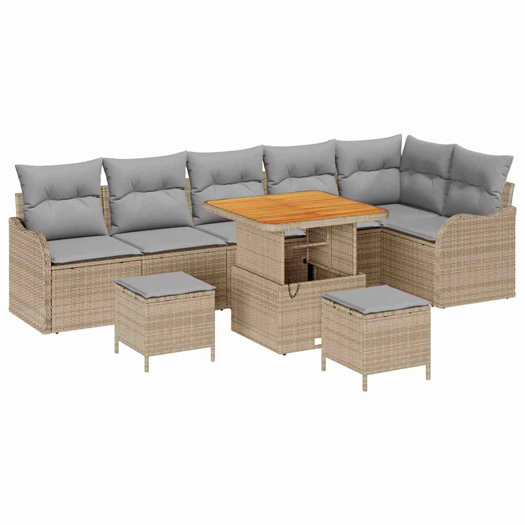 Garten-Sofa-Set mit Kissen mit Kissen 9 pcs Beige und Hellgrau