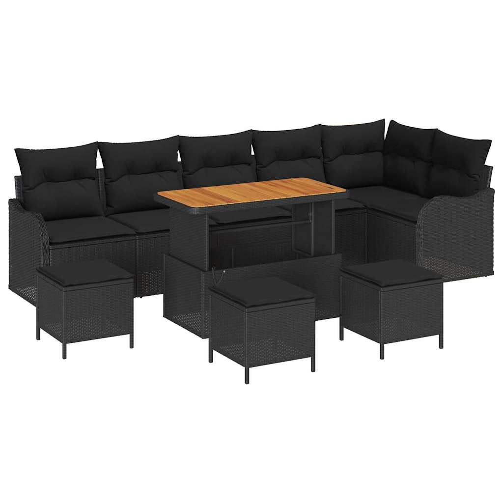 Garten-Sofa-Set mit Kissen mit Speicher 10 pcs Schwarz