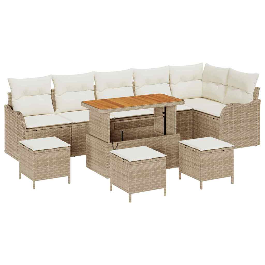 Garten-Sofa-Set mit Kissen mit Speicher 10 pcs Beige und Creme