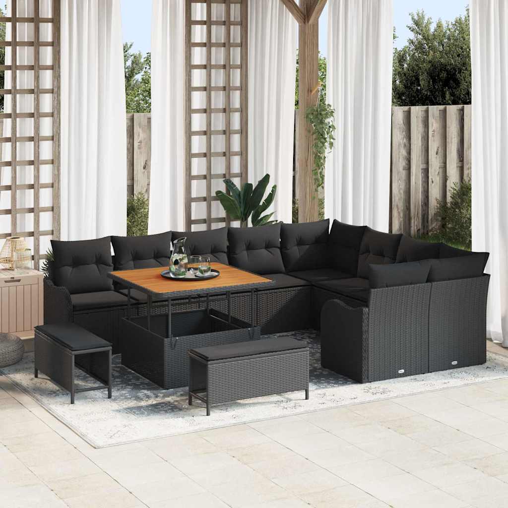 Garten-Sofa-Set mit Kissen mit Speicher 12 pcs Schwarz