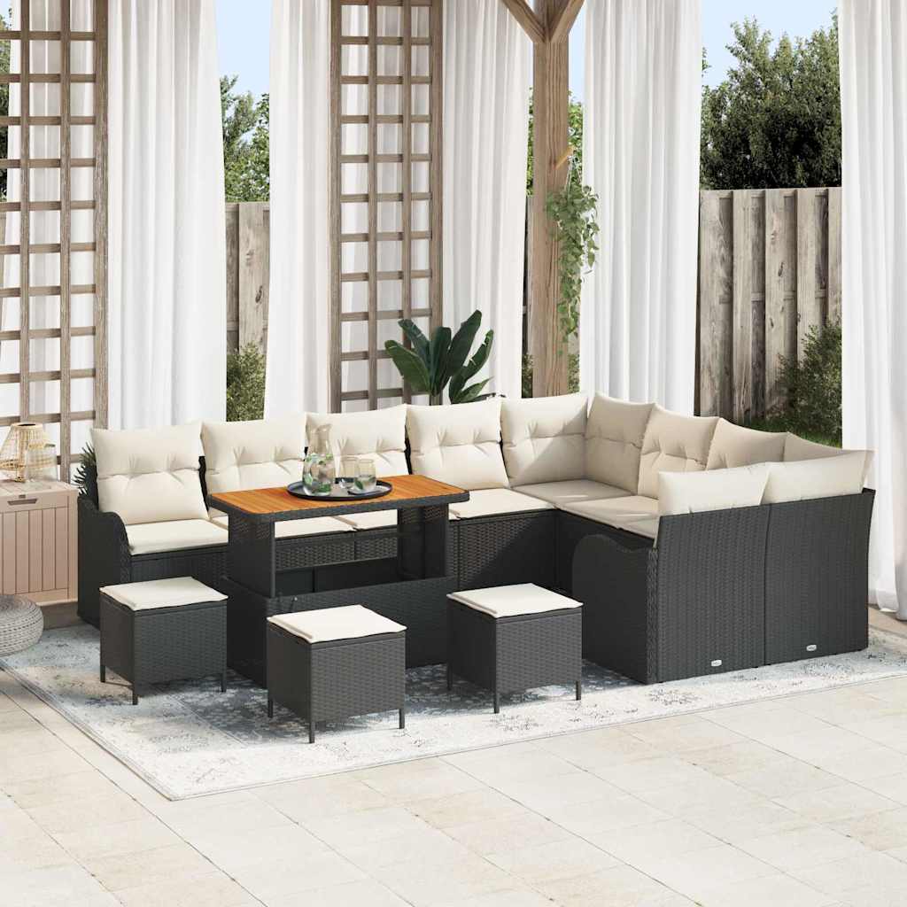 Garten-Sofa-Set mit Kissen mit Kissen 13 pcs Schwarz und Creme