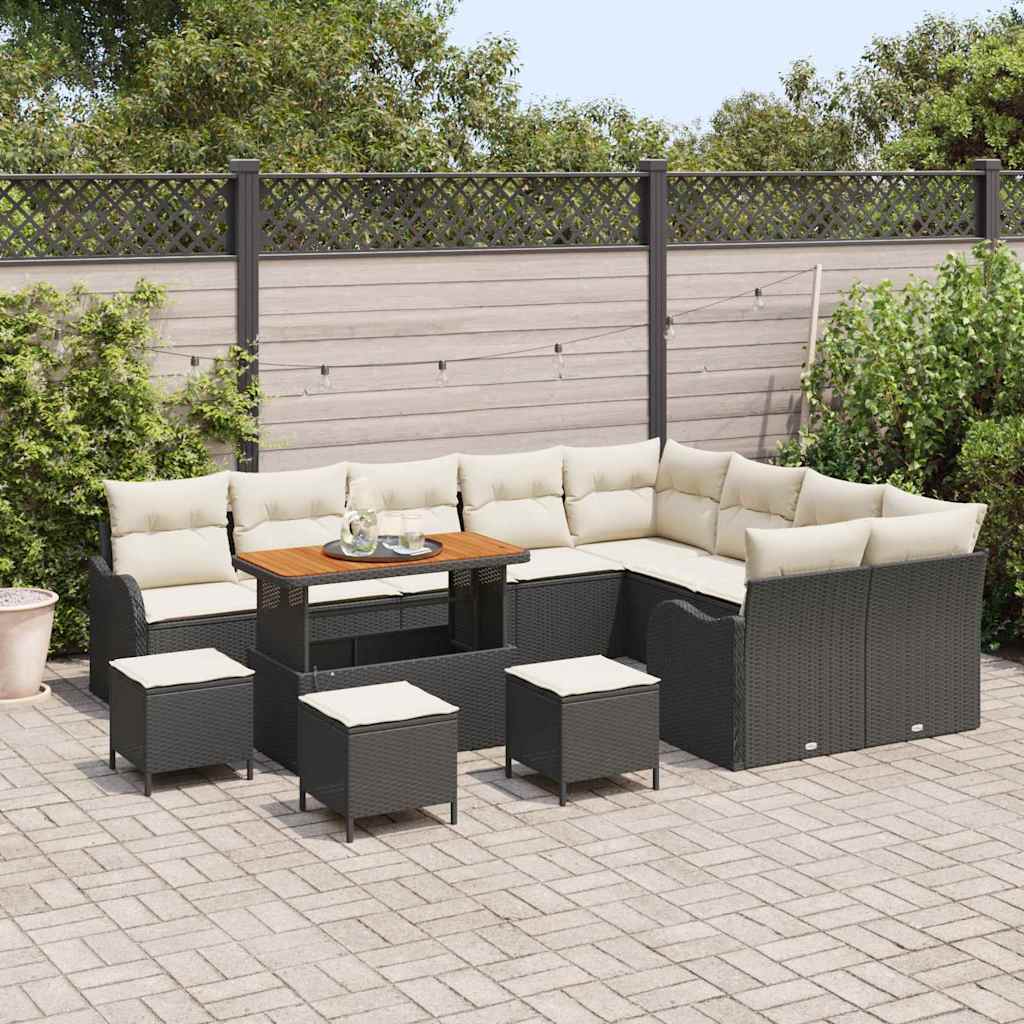Garten-Sofa-Set mit Kissen mit Kissen 13 pcs Schwarz und Creme