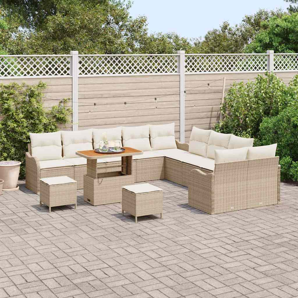 Garten-Sofa-Set mit Kissen mit Speicher 13 pcs Beige und Creme