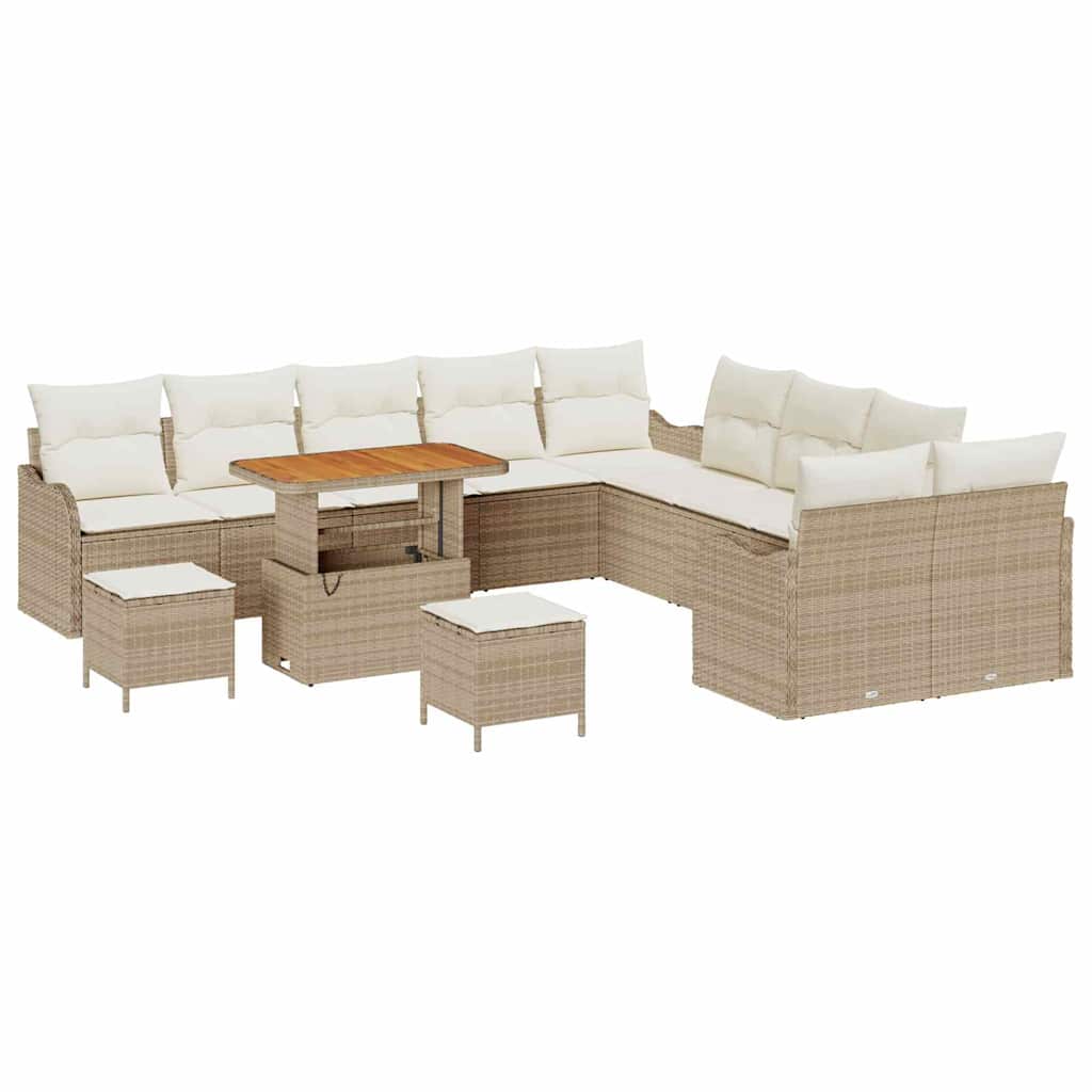 Garten-Sofa-Set mit Kissen mit Speicher 13 pcs Beige und Creme