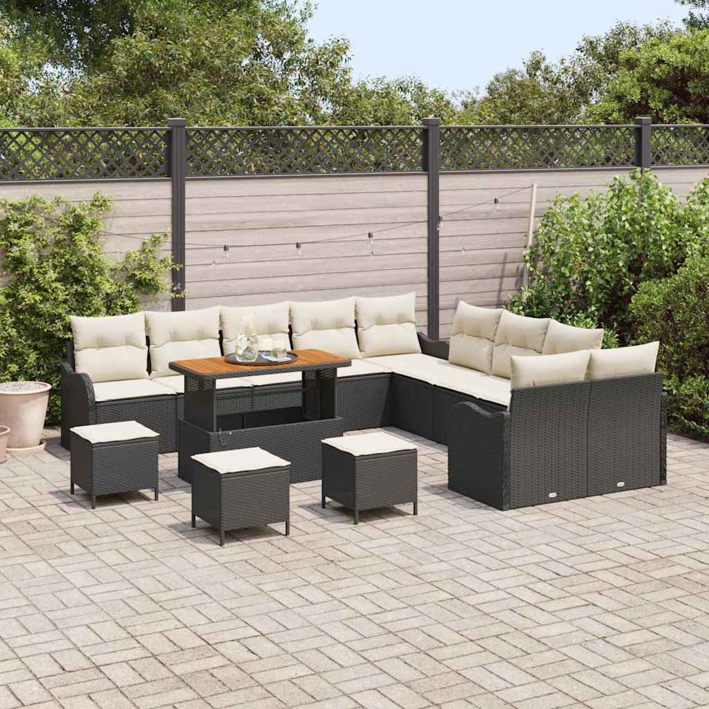 Garten-Sofa-Set mit Kissen mit Kissen 14 pcs Schwarz und Creme