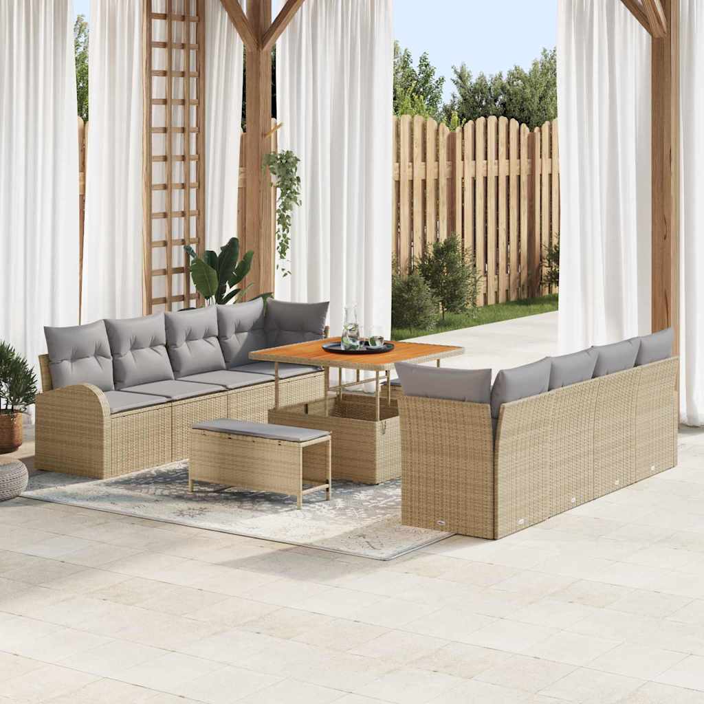 Garten-Sofa-Set mit Kissen mit Kissen 11 pcs Beige und Hellgrau