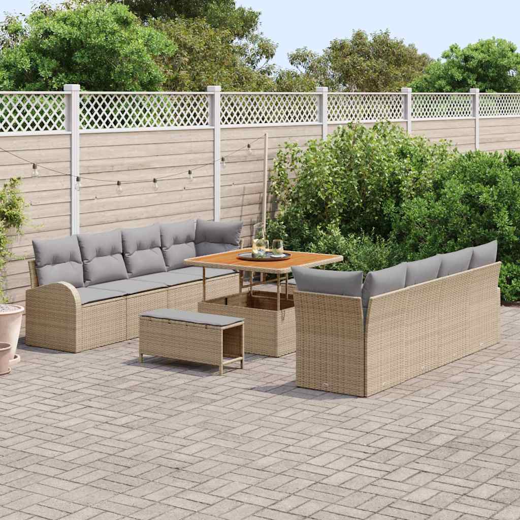 Garten-Sofa-Set mit Kissen mit Kissen 11 pcs Beige und Hellgrau