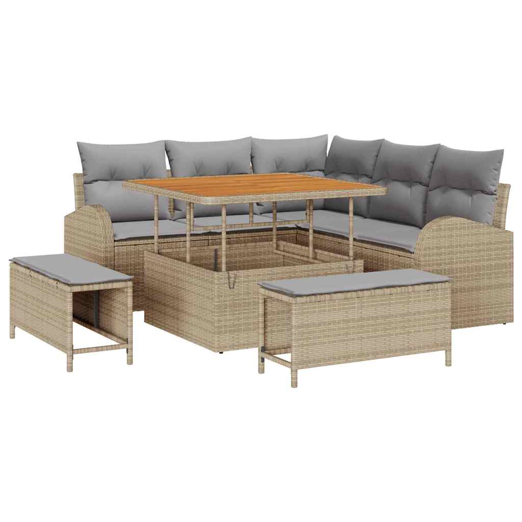 Garten-Sofa-Set mit Kissen mit Kissen 8 pcs Beige und Hellgrau