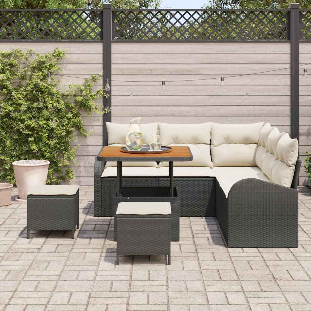 Garten-Sofa-Set mit Kissen mit Speicher 8 pcs Schwarz und Creme