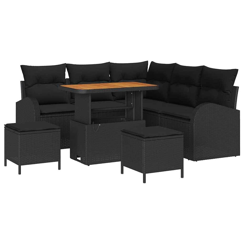 Garten-Sofa-Set mit Kissen mit Speicher 8 pcs Schwarz
