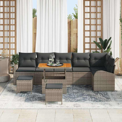 Garten-Sofa-Set mit Kissen mit Speicher mit Kissen 9 pcs Grau