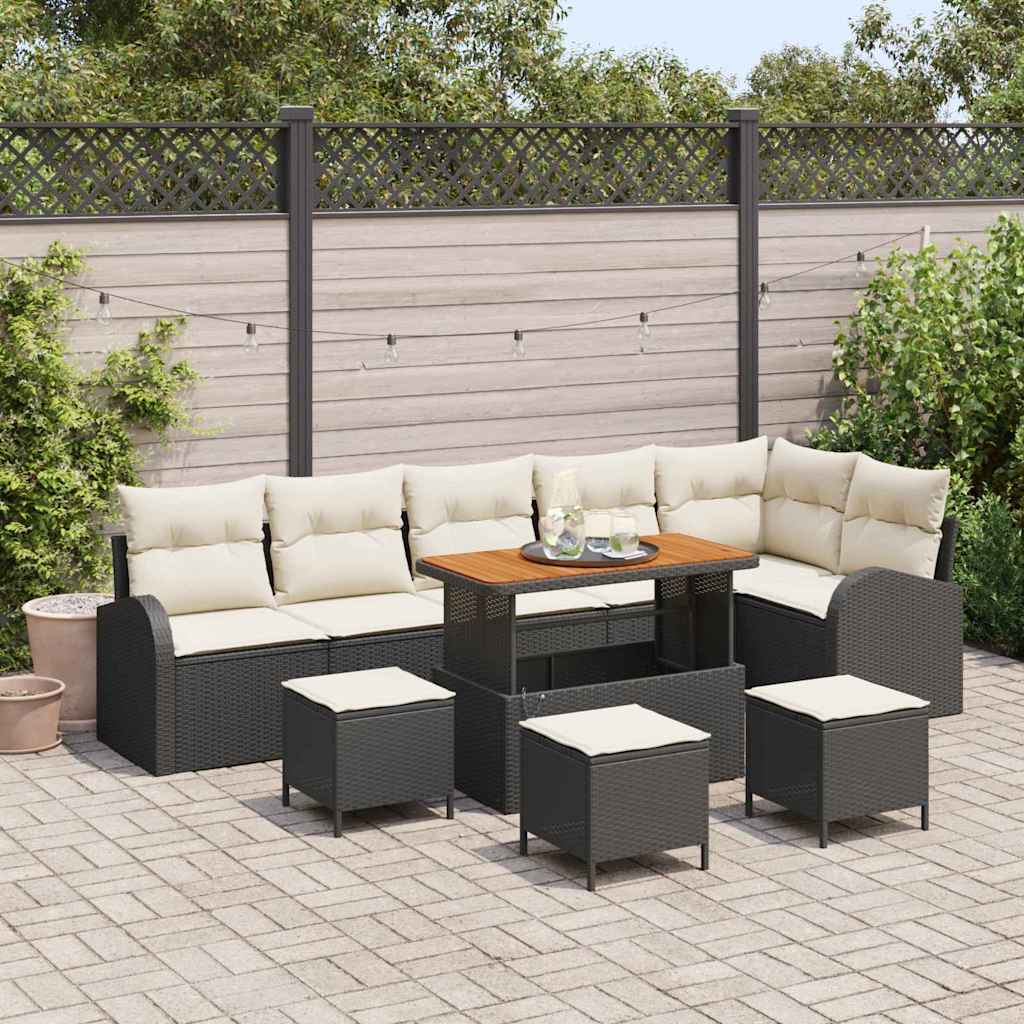 Garten-Sofa-Set mit Kissen mit Kissen 10 pcs Schwarz und Creme