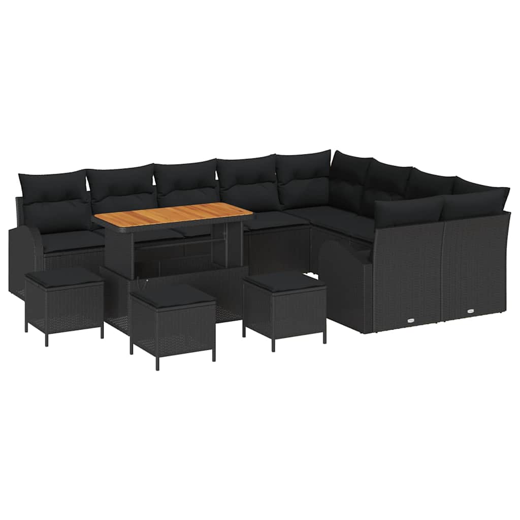 Garten-Sofa-Set mit Kissen mit Speicher 13 pcs Schwarz