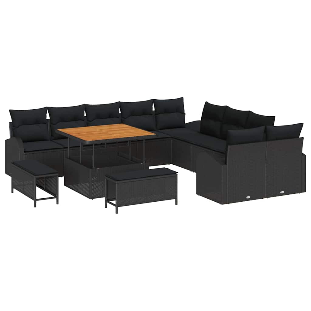 Garten-Sofa-Set mit Kissen mit Speicher 13 pcs Schwarz
