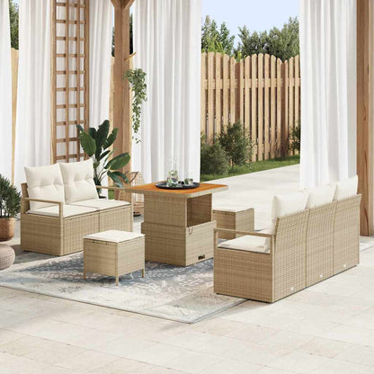 Garten-Sofa-Set mit Kissen mit Speicher 8 pcs Beige und Creme