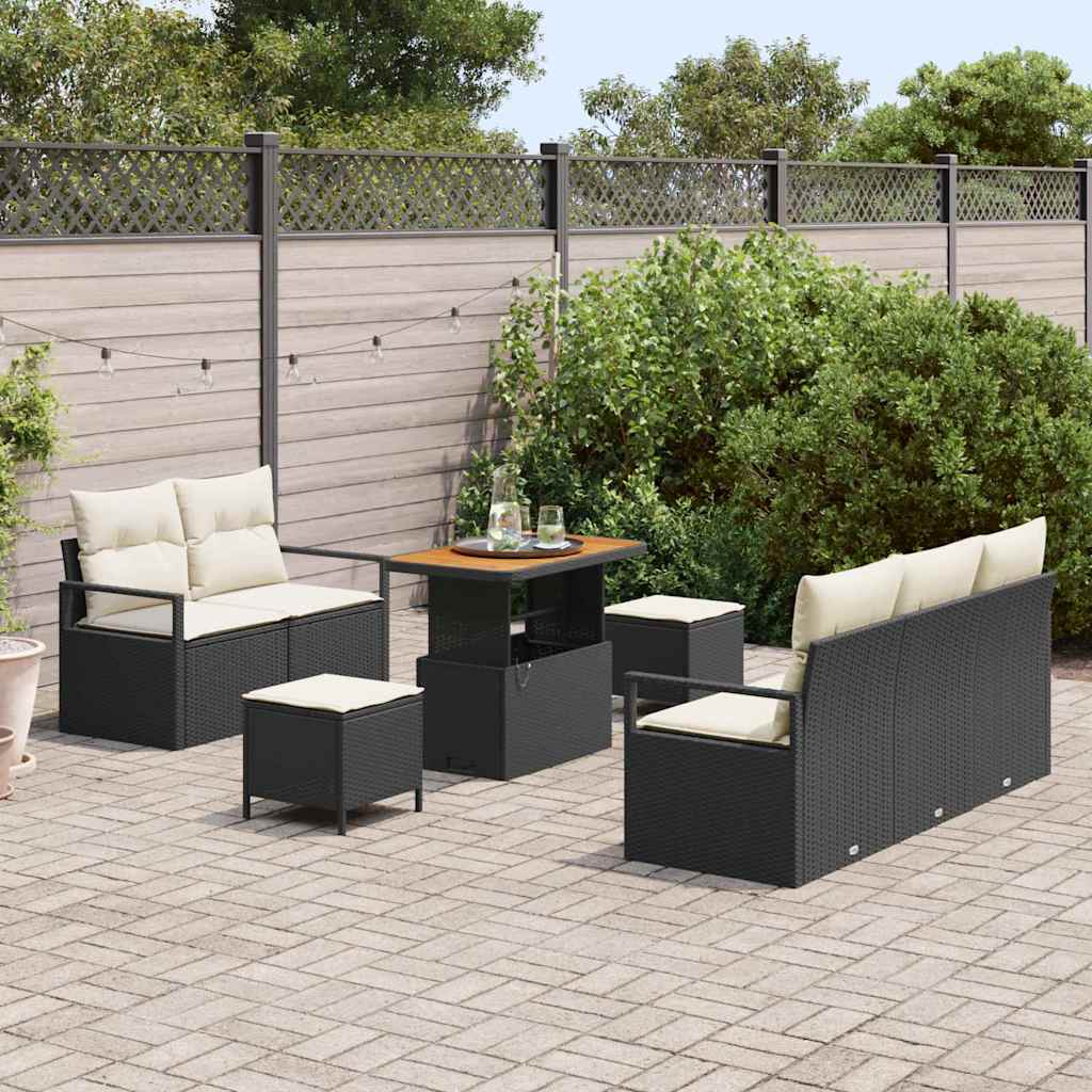 Garten-Sofa-Set mit Kissen mit Speicher 8 pcs Schwarz und Creme