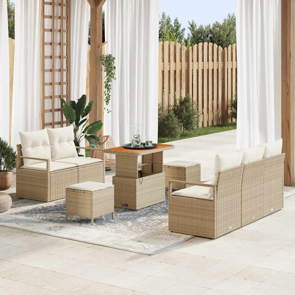 Garten-Sofa-Set mit Kissen mit Speicher 8 pcs Beige und Creme