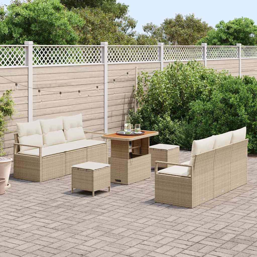 Garten-Sofa-Set mit Speicher 9 pcs Beige Poly Rattan