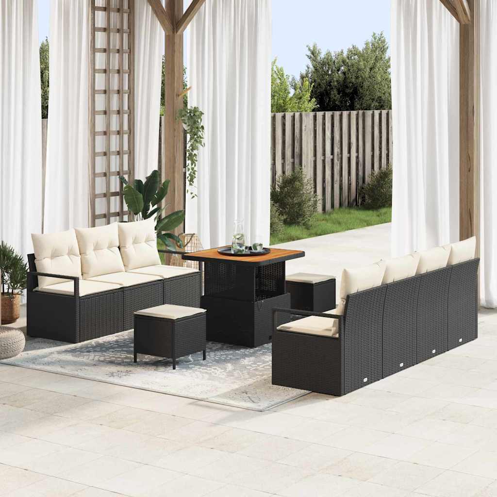 Garten-Sofa-Set mit Kissen mit Kissen 10 pcs Schwarz und Creme