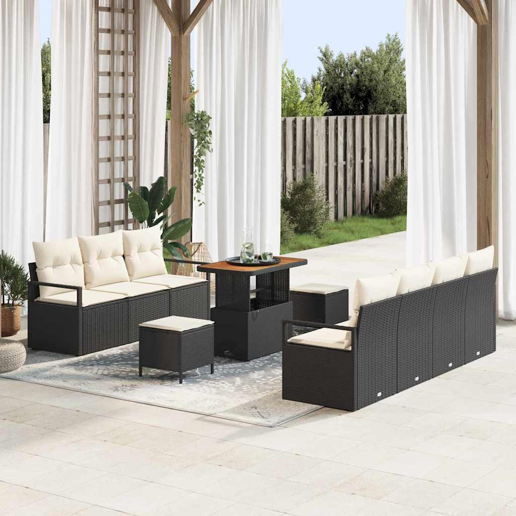 Garten-Sofa-Set mit Kissen mit Kissen 10 pcs Schwarz und Creme