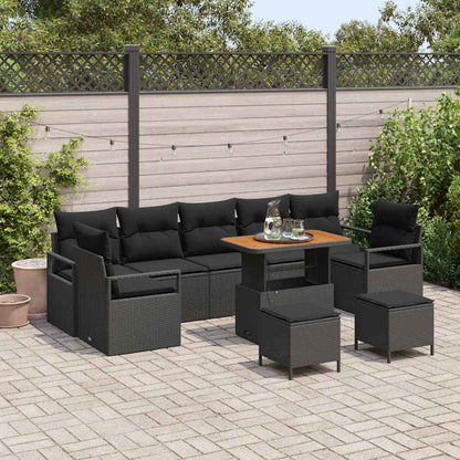 Garten-Sofa-Set mit Kissen mit Speicher 10 pcs Schwarz