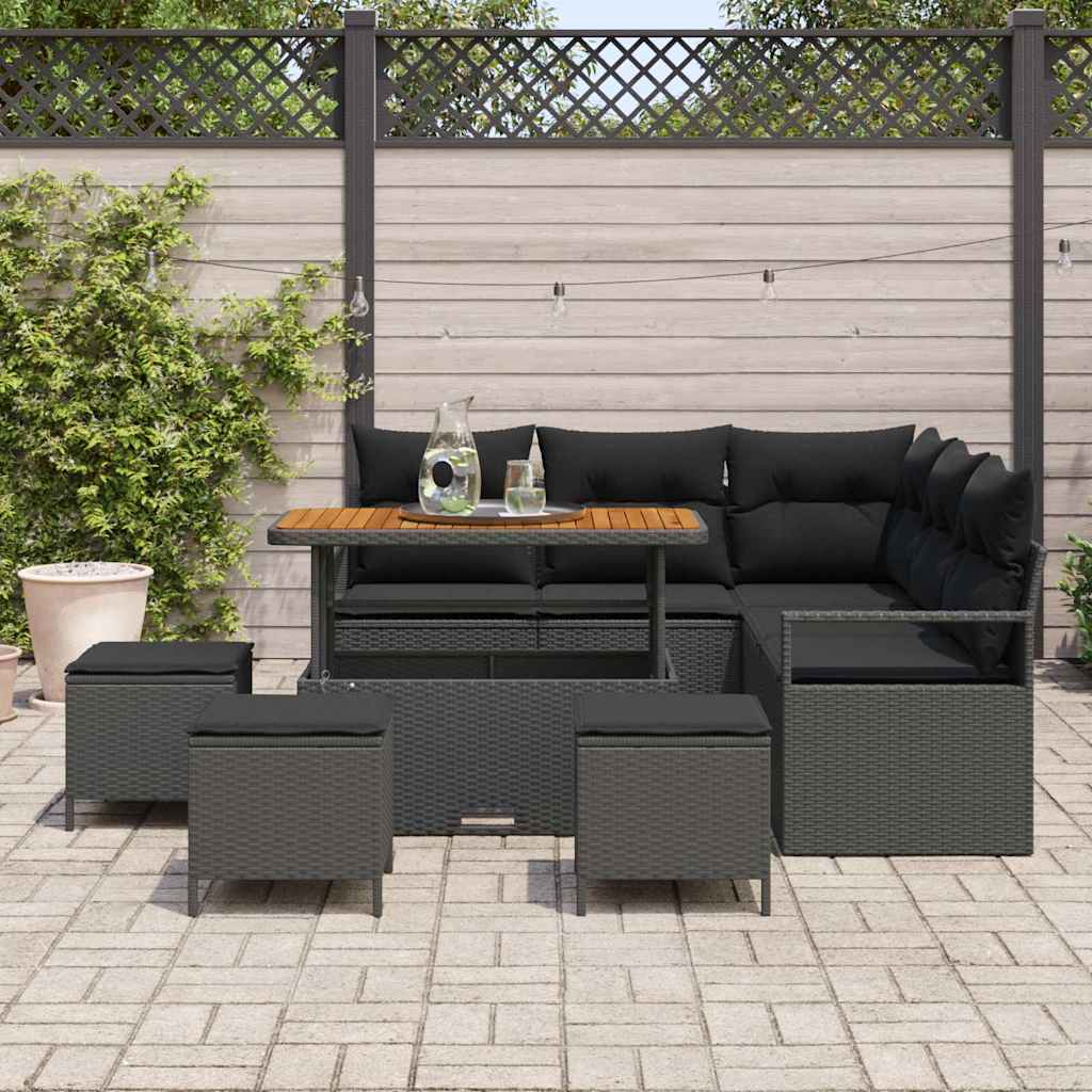 Garten-Sofa-Set mit Kissen mit Speicher 9 pcs Schwarz