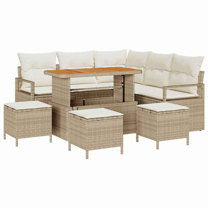 Garten-Sofa-Set mit Kissen mit Speicher 9 pcs Beige und Creme