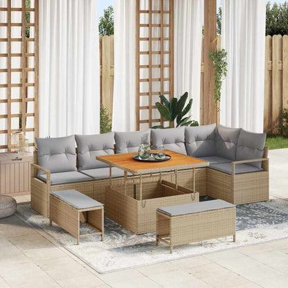 Garten-Sofa-Set mit Kissen mit Kissen 9 pcs Beige und Hellgrau