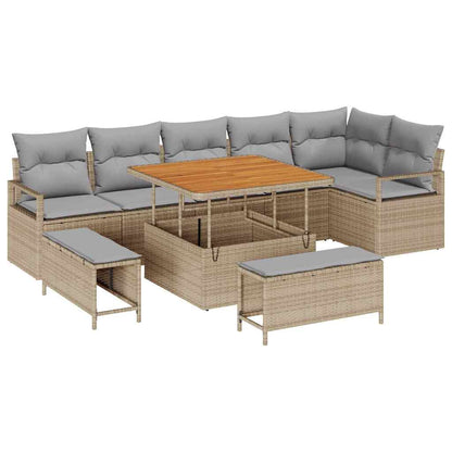 Garten-Sofa-Set mit Kissen mit Kissen 9 pcs Beige und Hellgrau