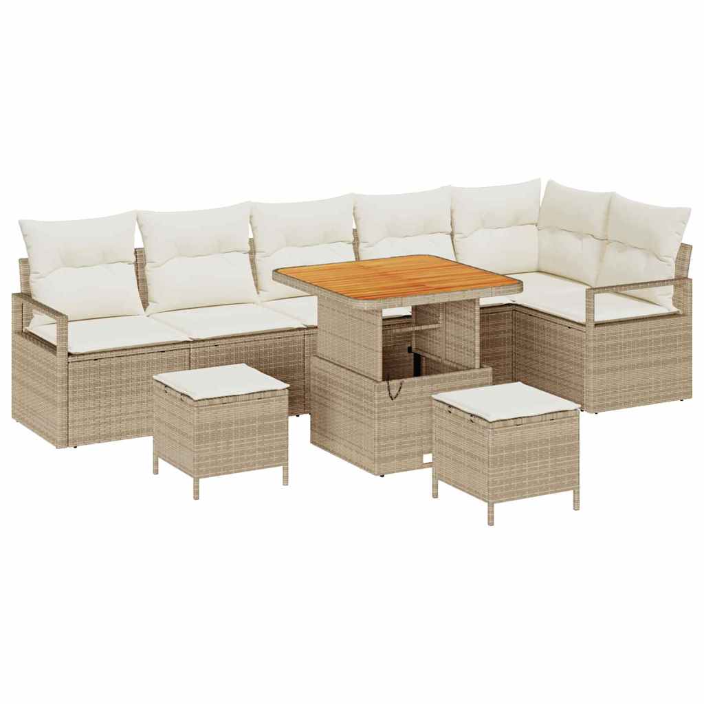 Garten-Sofa-Set mit Kissen mit Speicher 9 pcs Beige und Creme