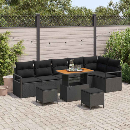 Garten-Sofa-Set mit Kissen mit Speicher 9 pcs Schwarz