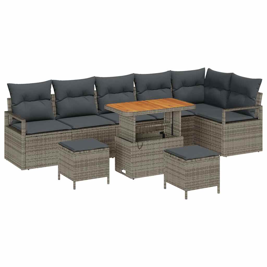 Garten-Sofa-Set mit Kissen mit Speicher mit Kissen 9 pcs Grau
