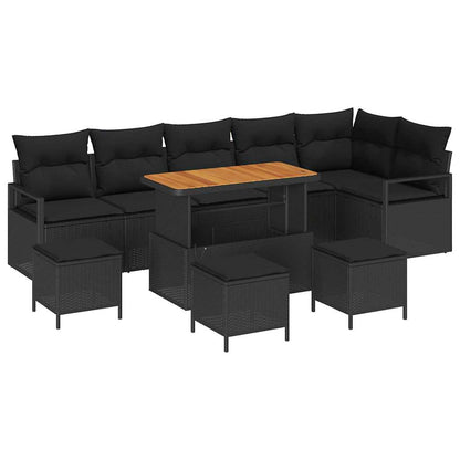 Garten-Sofa-Set mit Kissen mit Speicher 10 pcs Schwarz