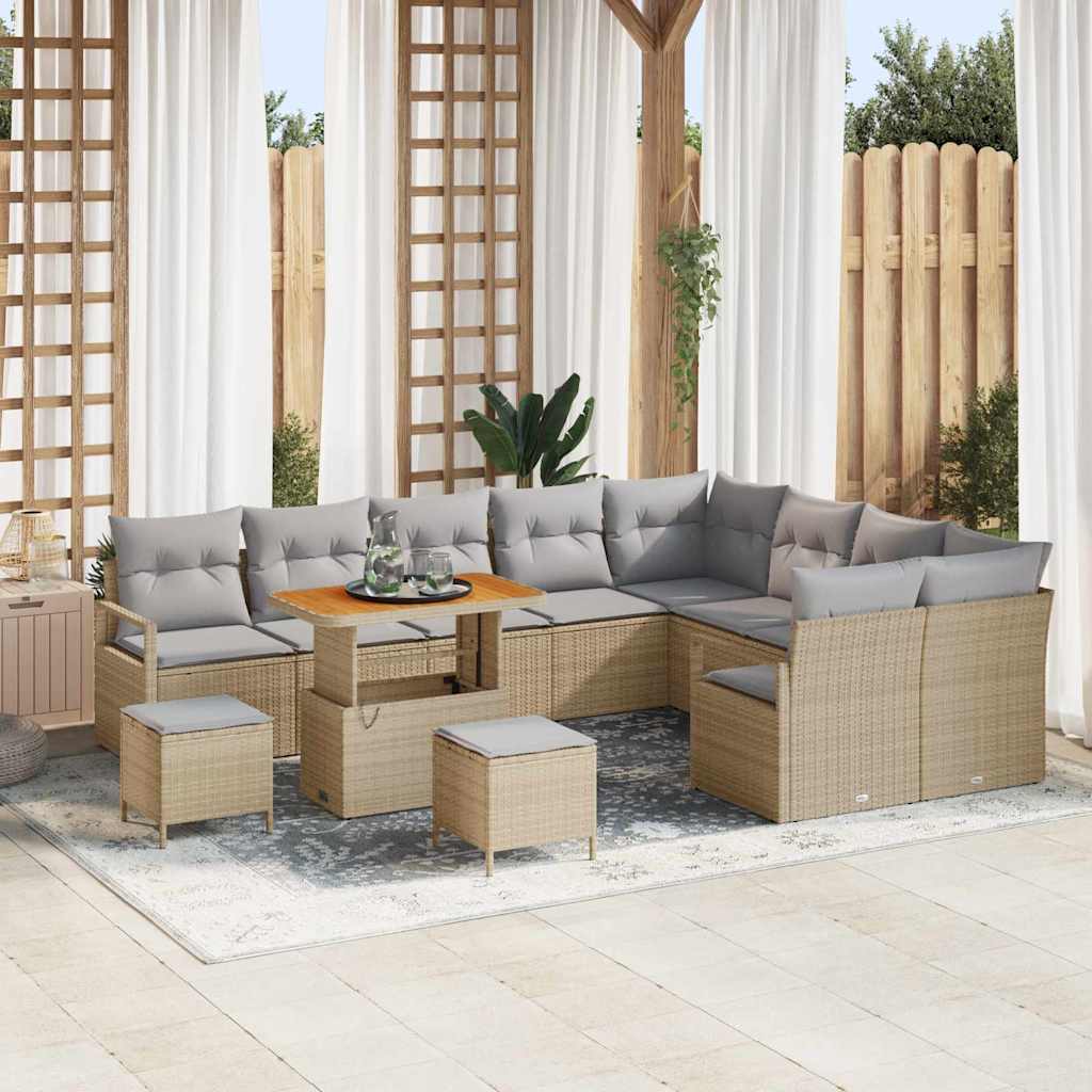 Garten-Sofa-Set mit Kissen mit Kissen 12 pcs Beige und Hellgrau