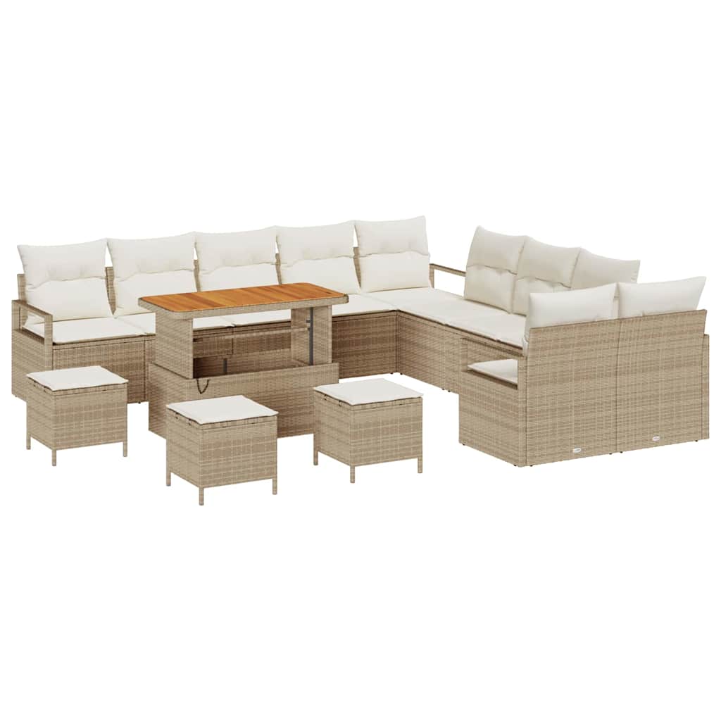 Garten-Sofa-Set mit Kissen mit Speicher 14 pcs Beige und Creme