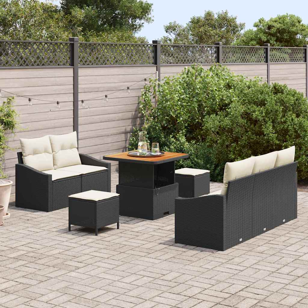 Garten-Sofa-Set mit Kissen mit Speicher 8 pcs Schwarz und Creme