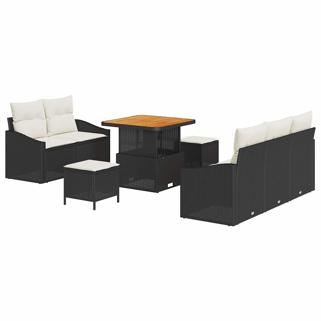 Garten-Sofa-Set mit Kissen mit Speicher 8 pcs Schwarz und Creme