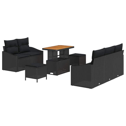 Garten-Sofa-Set mit Kissen mit Speicher 8 pcs Schwarz