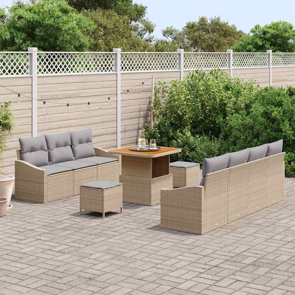 Garten-Sofa-Set mit Kissen mit Kissen 10 pcs Beige und Hellgrau