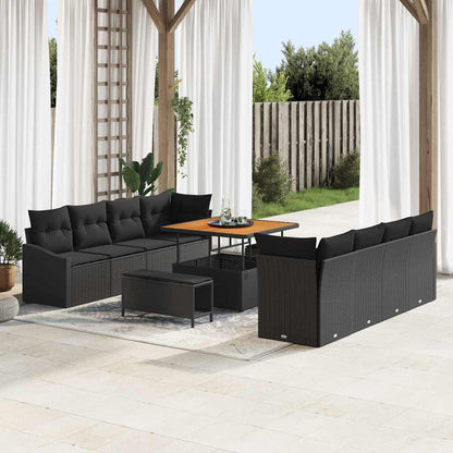 Garten-Sofa-Set mit Kissen mit Speicher 11 pcs Schwarz