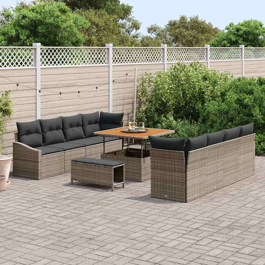 Garten-Sofa-Set mit Kissen mit Speicher mit Kissen 11 pcs Grau