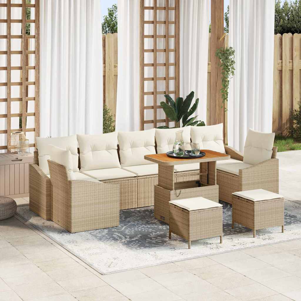 Gartensofa-set mit Kissen mit Speicher 10 pcs Beige Poly Rattan