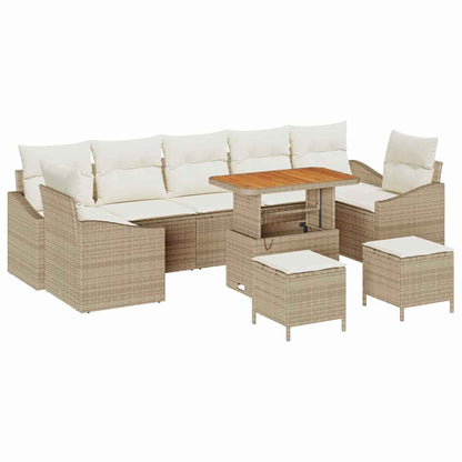 Gartensofa-set mit Kissen mit Speicher 10 pcs Beige Poly Rattan