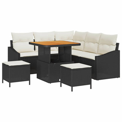 Gartensofa-set mit Kissen 8 pcs Schwarz Poly Rattan