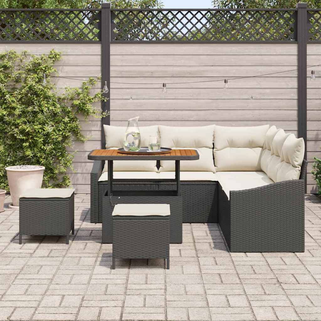 Gartensofa-set mit Kissen 8 pcs Schwarz Poly Rattan